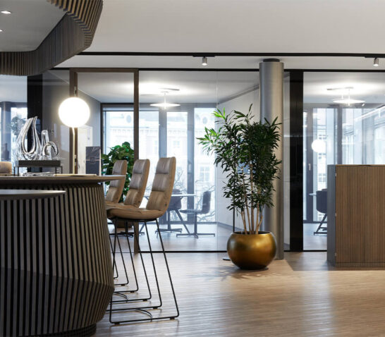 Moderne Bar, in der das Gespräch über die Vermögensanlage und Vermögensstrategie stattfindet.