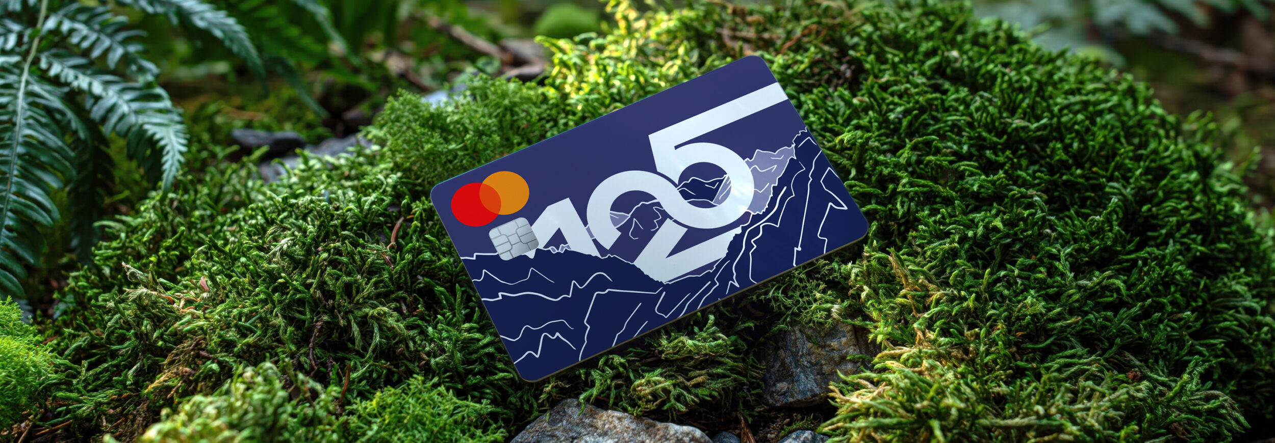 Hypo Tirol Debitkarte im 125-Jahr-Design auf Wald-Hintergrund